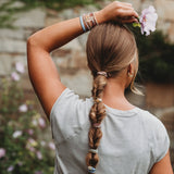 "Bloom" Maroon & Pink with Pressed Flowers Hair Tie Bracelets: Small