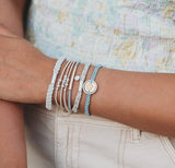 "Wonder" Soft Creams & Blues with Pearls & Gold Hair Tie Bracelets: Medium