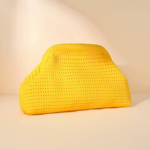 Hollow‑Out Knit Cosmetic Bag Solid Knit Clutch: Yellow / M