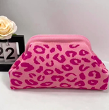 Leopard Print Knit Cosmetic Bag Knit Clutch: OPink / M