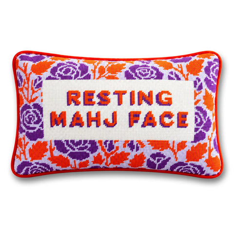 Resting Mahj Face Needlepoint Pillow