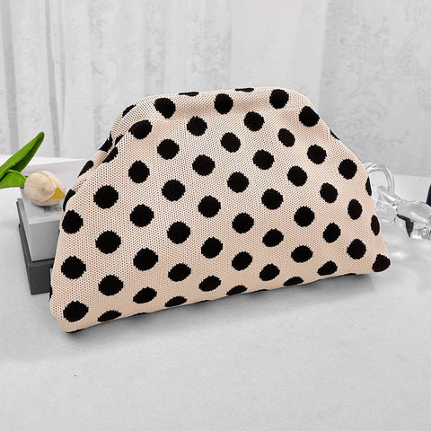 Polka Dots Knit Cosmetic Bag Cherry Knit Clutch: Beige / M