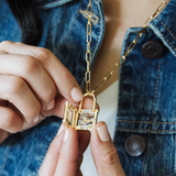 Gold Padlock Living Locket Necklace 20-22in: Gold / 20-22"