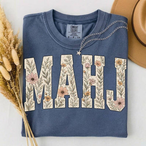 MAHJ Mahjong Floral Comfort Colors T-Shirt : Blue Jean / M