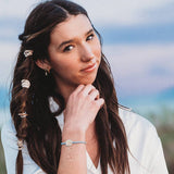 "Wonder" Soft Creams & Blues with Pearls & Gold Hair Tie Bracelets: Small