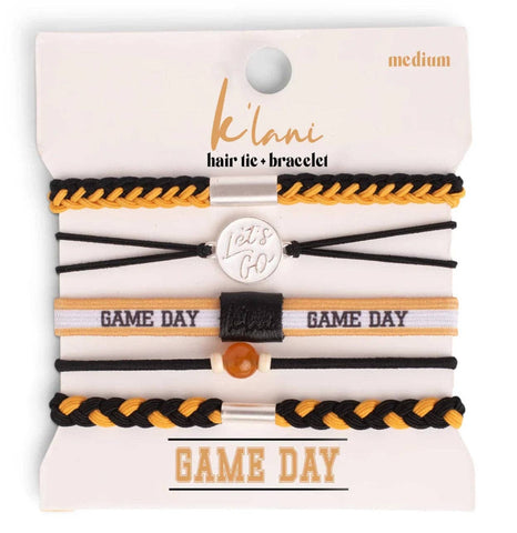 "Game Day" Black & Gold Hair Tie Bracelets: Large