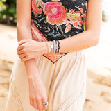 "Inspire" Grey & Black with Gold Flower Accent Hair Tie Bracelets: Small