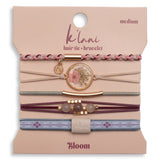 "Bloom" Maroon & Pink with Pressed Flowers Hair Tie Bracelets: Medium