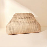Hollow‑Out Knit Cosmetic Bag Solid Knit Clutch: Orange / M