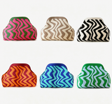 Stripe Knit Cosmetic Bag Wavy Pattern Storage Clutch: Orange / M
