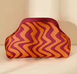 Stripe Knit Cosmetic Bag Wavy Pattern Storage Clutch: Khaki / M