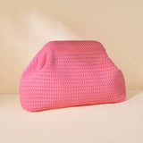 Hollow‑Out Knit Cosmetic Bag Solid Knit Clutch: LakeBlue / M