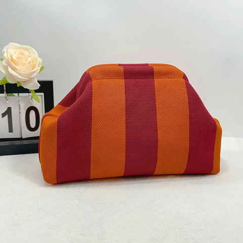 Striped Knit Cosmetic Bag Colorful Knit Clutch Bag: ROrange / M