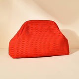 Hollow‑Out Knit Cosmetic Bag Solid Knit Clutch: LakeBlue / M