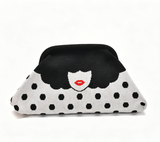 Stripe Knit Cosmetic Bag Checkered Knit Clutch: TBeige / M