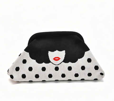 Stripe Knit Cosmetic Bag Checkered Knit Clutch: CBlack / M