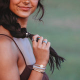 "Inspire" Grey & Black with Gold Flower Accent Hair Tie Bracelets: Small
