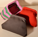 Hollow‑Out Knit Cosmetic Bag Solid Knit Clutch: Orange / M