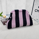 Striped Knit Cosmetic Bag Plush Knit Clutch: Rose_red / M