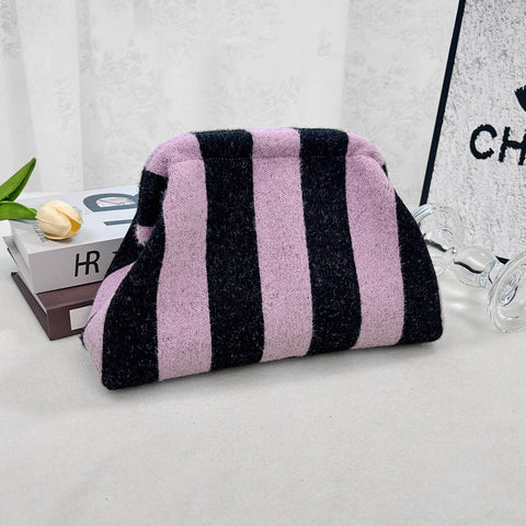 Striped Knit Cosmetic Bag Plush Knit Clutch: DPurple / M