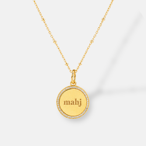 Gold Mahjong Inscription Pendant Necklace