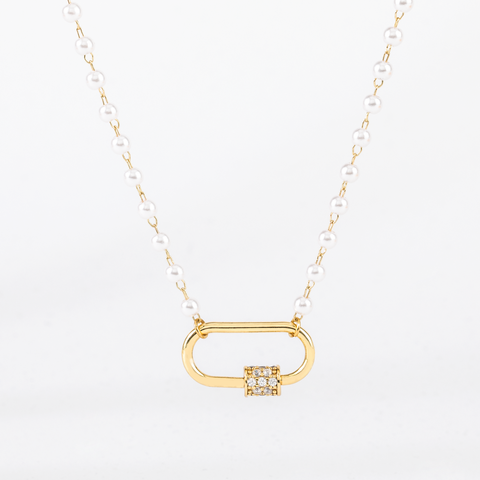 Gold or Silver Pearl Carabiner Necklace: Gold