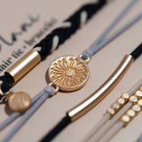 "Inspire" Grey & Black with Gold Flower Accent Hair Tie Bracelets: Small
