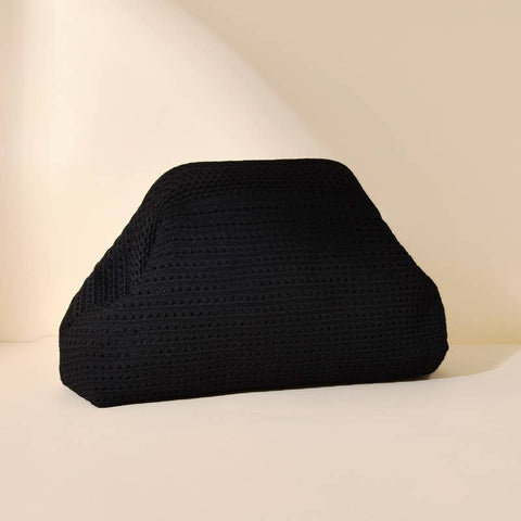 Hollow‑Out Knit Cosmetic Bag Solid Knit Clutch: Black / M