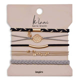 "Inspire" Grey & Black with Gold Flower Accent Hair Tie Bracelets: Small