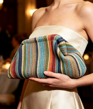 Stripe Knit Cosmetic Bag Checkered Knit Clutch: CBlue / M
