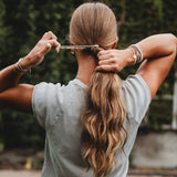"Glimmer" Soft Pinks with Pearl & Gold Accent Hair Tie Bracelets: Medium