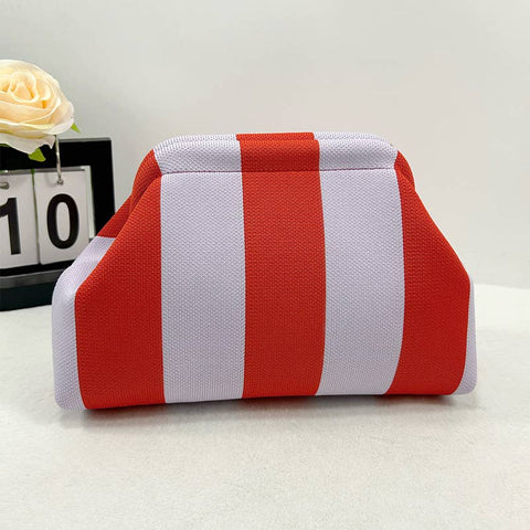 Striped Knit Cosmetic Bag Colorful Knit Clutch Bag: PRed / M