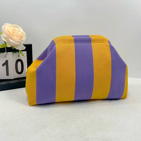 Striped Knit Cosmetic Bag Colorful Knit Clutch Bag: PYellow / M