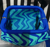 Stripe Knit Cosmetic Bag Wavy Pattern Storage Clutch: Green / M