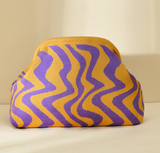 Stripe Knit Cosmetic Bag Wavy Pattern Storage Clutch: Khaki / M