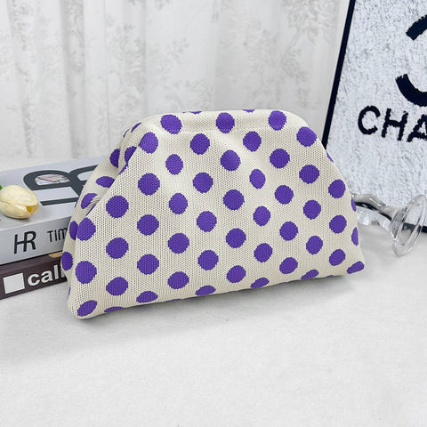 Polka Dots Knit Cosmetic Bag Cherry Knit Clutch: Purple / M