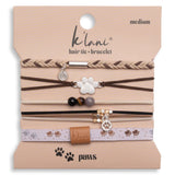 "Paws" Natural Hues with Silver & Paw Accents Hair Tie Bracelet: Medium