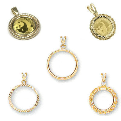 14k Solid Yellow Gold 4-Prong Coin Bezel Frame – Fits 1/10 Oz Eagle, Maple, Nugget – Unbranded Pendant