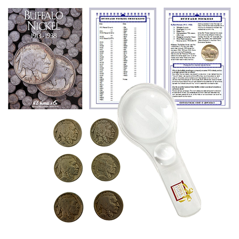 Buffalo Nickel Starter Collection Kit, H.E. Harris Folder, Six Dated Nickels, Magnifier & Checklist - Centerville C&J Connection, Inc.
