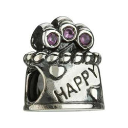 Silver Happy Birthday Pink CZ Bead - Centerville C&J Connection, Inc.