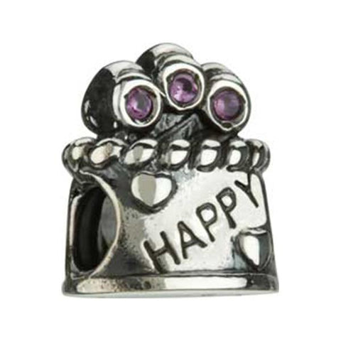 Silver Happy Birthday Pink CZ Bead - Centerville C&J Connection, Inc.