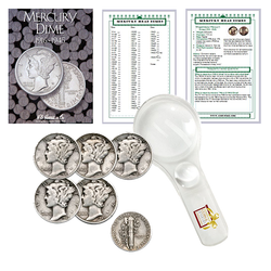 Mercury Dime Starter Collection Kit, H.E. Harris [2683] Mercury Dime Folder 1916-1945, Five Mercury Head Dimes, Magnifier and Checklist, (8 Items) Great Start for Beginner Collectors - Centerville C&J Connection, Inc.