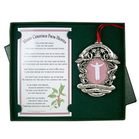 Pewter Merry Christmas From Heaven Picture Ornament - Centerville C&J Connection, Inc.