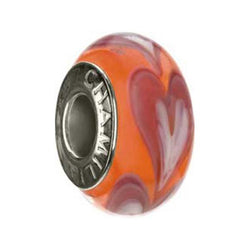 Murano Glass Orange Row Hearts Bead - Chamilia - Centerville C&J Connection, Inc.