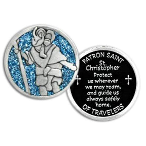 Patron Saint Christopher Colored Enamel Pocket Token PT649 - Centerville C&J Connection, Inc.