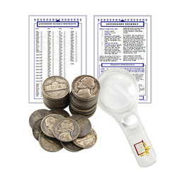 Wartime Nickel Starter Collection Kit, One Roll of Silver Jefferson Nickels [40 Coins] Magnifier & Checklist - Centerville C&J Connection, Inc.